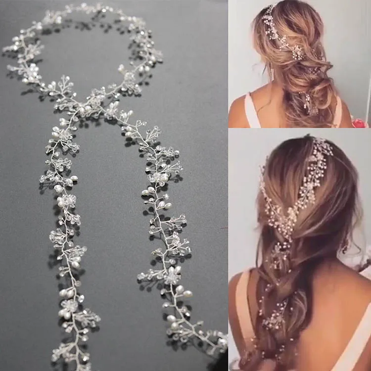 

SLBRIDAL Handmade Rhinestones Crystals Pearls Wedding Hair Vine Bridal Headpieces Headband Hair accessories Women Bridesmaids