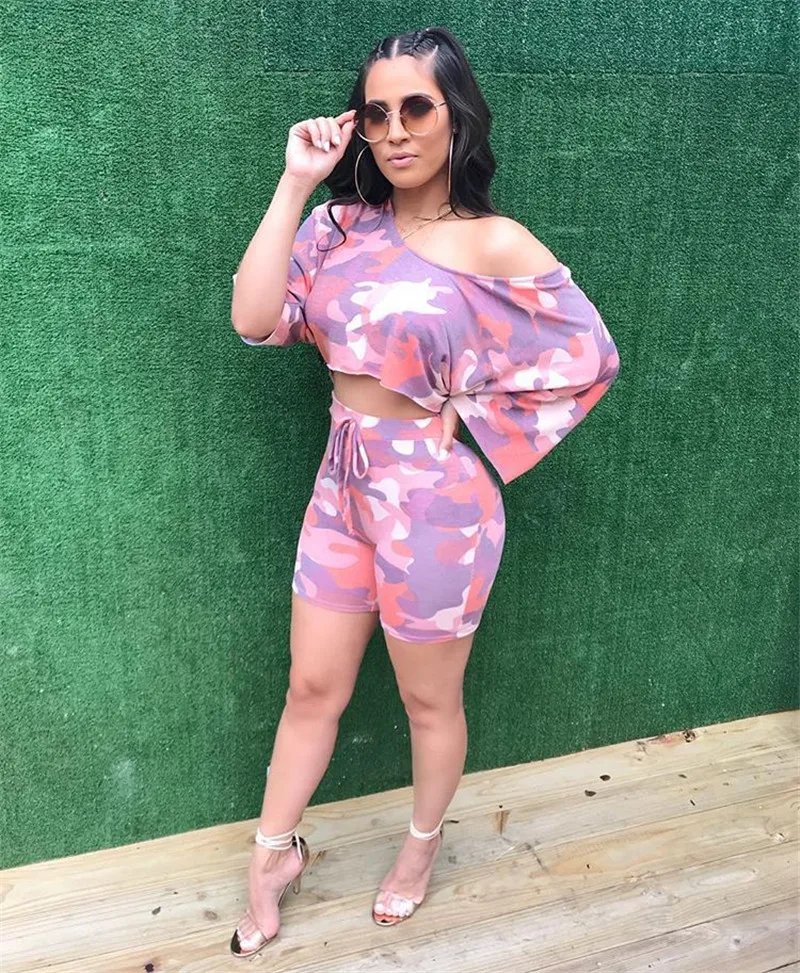Adogirl Camo Print Women Tracksuit Off Shoulder Batwing Sleeve Crop Top T Shirt Summer Shorts Casual Female Suit Sporting Outfit
Adogirl Camo Print Women Tracksuit Off Shoulder Batwing Sleeve Crop Top T Shirt Summer Shorts Casual Female Suit Sporting Outfit