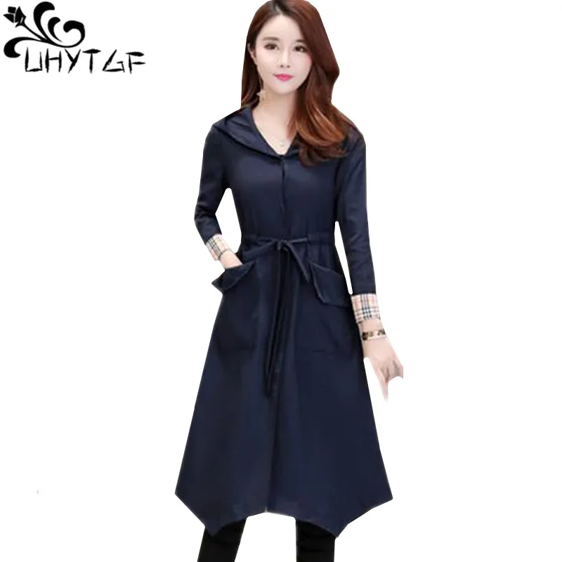UHYTGF New women's windbreaker fashion Lace-up Hooded thin coat elegant female Spring autumn trench coat for women plus size 600
UHYTGF New women's windbreaker fashion Lace-up Hooded thin coat elegant female Spring autumn trench coat for women plus size 600