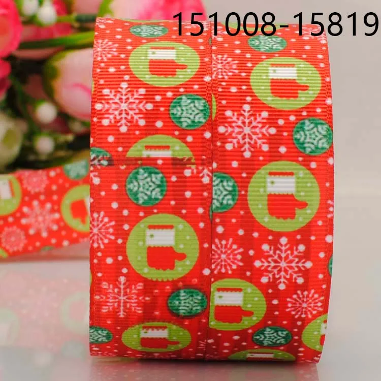 

50 yards 1 " 25 mm bling merry christmas decoration pattern print grosgrain tape ribbons free shipping