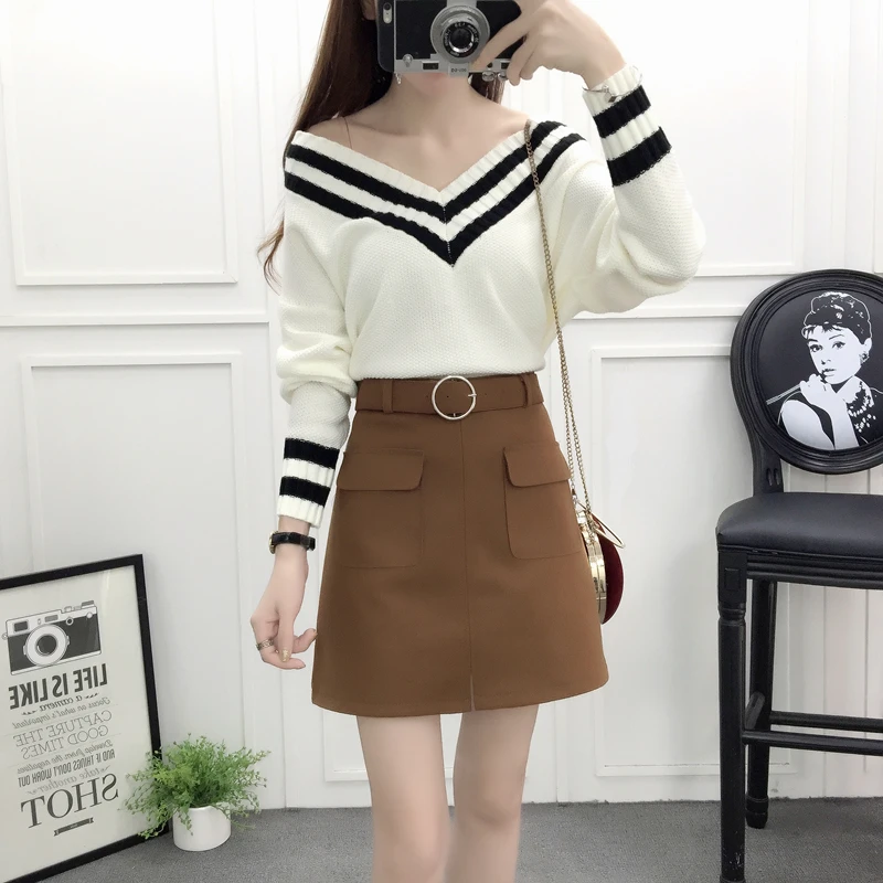 new winter skirt korea fashion suit pocket woolen skirts off-the-shoulder v neck loose sweater two-piece women clothing set
new winter skirt korea fashion suit pocket woolen skirts off-the-shoulder v neck loose sweater two-piece women clothing set