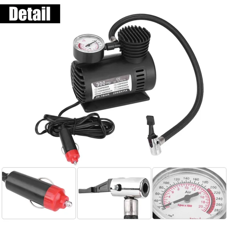 12V 300PSI Car Auto Portable Mini Electric Air Compressor Kit For Ball Bicycle Minicar Tire Inflator Pump Car Accessories
12V 300PSI Car Auto Portable Mini Electric Air Compressor Kit For Ball Bicycle Minicar Tire Inflator Pump Car Accessories