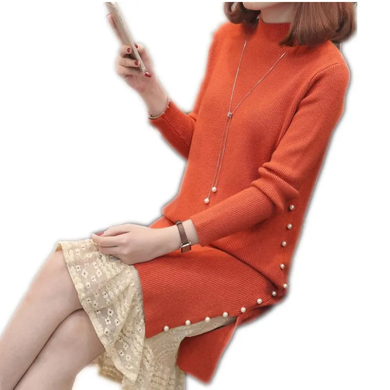 Sweet Lace Women Knitted Mini Dress 2019 Autumn Winter Women Sweater And Pullovers Half-Neck Knitted Dress With Pearls Top Q1016
Sweet Lace Women Knitted Mini Dress 2019 Autumn Winter Women Sweater And Pullovers Half-Neck Knitted Dress With Pearls Top Q1016