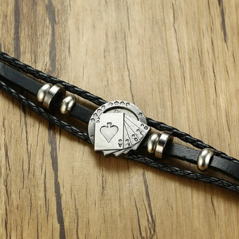 Vintage Punk Men's Leather Bracelet Charms Unisex Bohemia Playing Cards Multilayer Beads Bracelet Bangle Gifts Jewelry
Vintage Punk Men's Leather Bracelet Charms Unisex Bohemia Playing Cards Multilayer Beads Bracelet Bangle Gifts Jewelry
