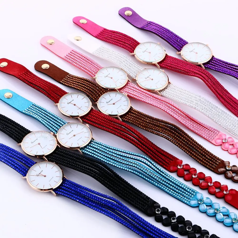 Женские кварцевые часы Geneva Модные Элегантные наручные с цветами и кристаллами