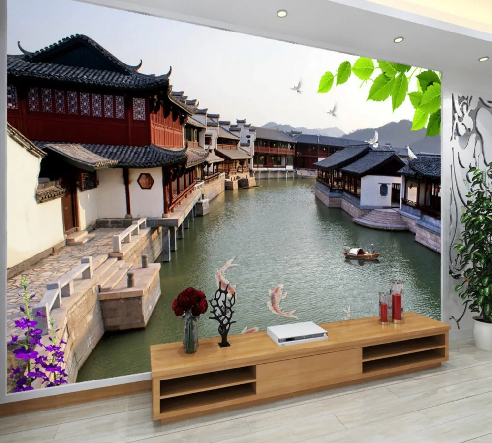 Бесплатная доставка 3D на заказ Цзяннань водный ТВ фон стены в китайском стиле для