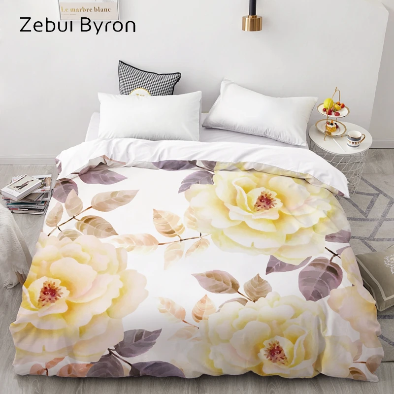 

3D HD Digital Print Custom Duvet Cover,Comforter/Quilt/Blanket case Queen/King Bedding 220x240/200x200,Rose Yellow peony