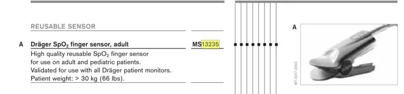 Датчик для пальцев DRaeger Spo2, взрослый PN:MS13235 (новый, оригинальный) для монитора infinity gamma/delta
Датчик для пальцев DRaeger Spo2, взрослый PN:MS13235 (новый, оригинальный) для монитора infinity gamma/delta