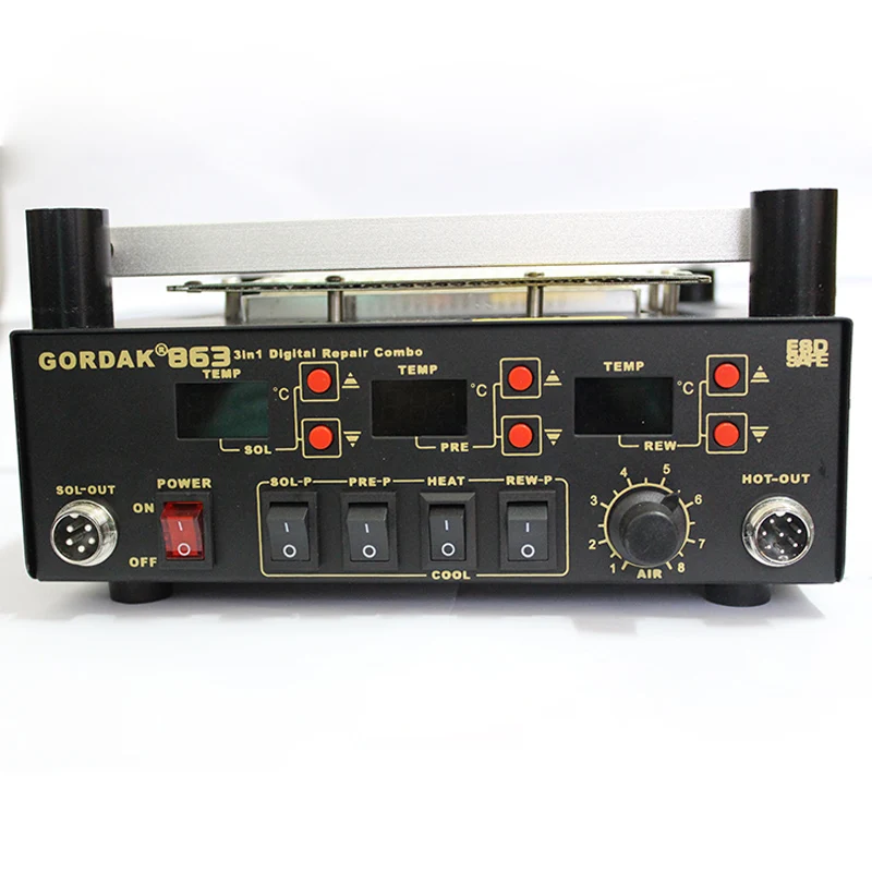 Free Ship Gordak 863 Digita Hot Air Heat Gun BGA Rework Solder Station+Electric Soldering iron+IR Infrared Preheating Station
Free Ship Gordak 863 Digita Hot Air Heat Gun BGA Rework Solder Station+Electric Soldering iron+IR Infrared Preheating Station