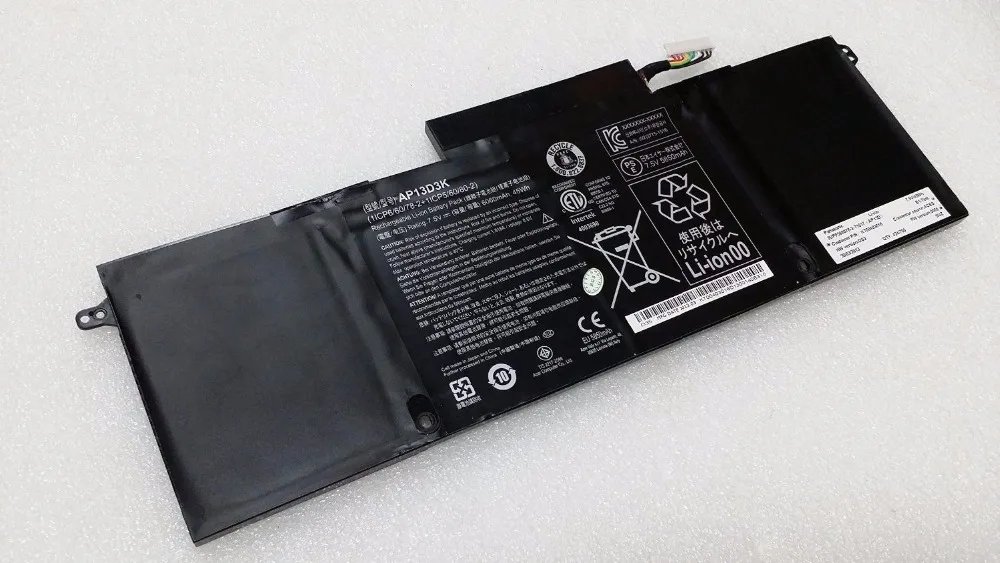 New Genuine laptop Battery for Acer Aspire S3-392 S3-392G series AP13D3K 1ICP6/60/78-2 1ICP5/60/80-2 7.5V 6060mah
New Genuine laptop Battery for Acer Aspire S3-392 S3-392G series AP13D3K 1ICP6/60/78-2 1ICP5/60/80-2 7.5V 6060mah