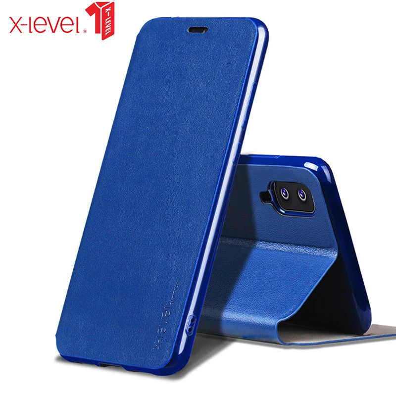 Кожаные флип кейсы X Level для Samsung A5 A6 A7 Plus A9 Star 2018 ультратонкий деловой кожаный