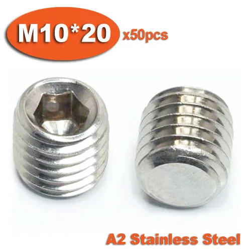 50pcs DIN913 M10 x 20 A2 Stainless Steel Screw Flat Point Hexagon Hex Socket Set Screws
50pcs DIN913 M10 x 20 A2 Stainless Steel Screw Flat Point Hexagon Hex Socket Set Screws