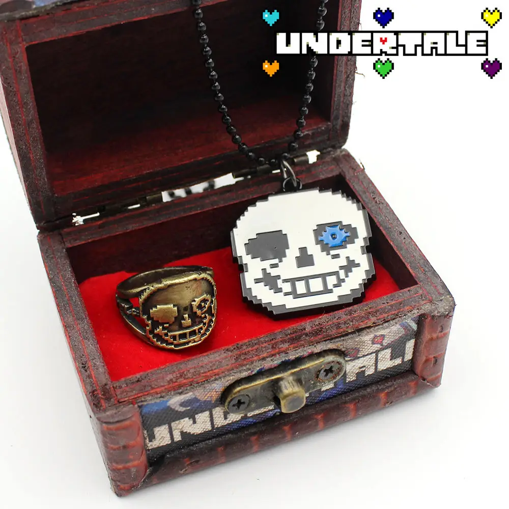 Популярная мужская игра Undertale Sans ожерелье + кольца коробка Косплей коллекция Otaku