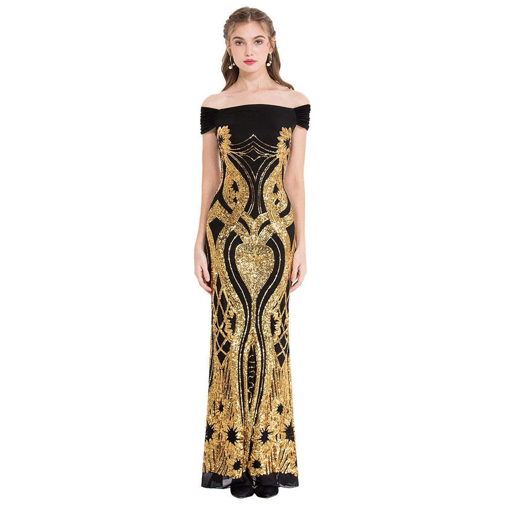 Angel-fashions Women's Off Shoulder Vintage Mother of Bride Dresses Gold Sequin Pattern Formal Gown Long 407
Angel-fashions Women's Off Shoulder Vintage Mother of Bride Dresses Gold Sequin Pattern Formal Gown Long 407