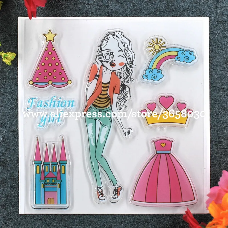 Цветочный альбом Crown FASHION GIRL для создания своих карточек и фото, штамп для резиновой печати, прозрачный, размером 10,5х10,5 см, артикул 8052645.