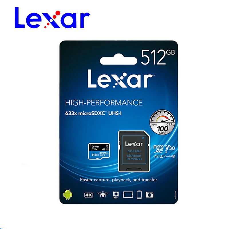 

Lexar Memory Card Micro SD 633X 512GB 256gb 128gb 64gb 32gb SDHC SDXC Grade Class10 C10 UHS-1 TF/sd Cards Trans Flash 4K microsd