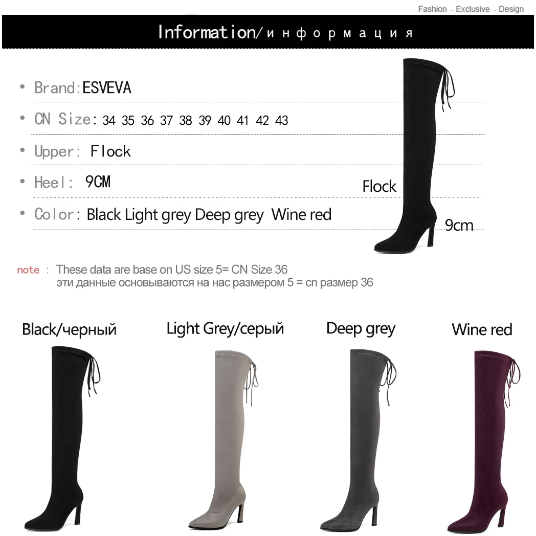 ESVEVA 2020 Over The Knee Boots Winter Lace Up Pointed Toe Warm Women Motorcycle Boots Woman Stretch Fabric Shoes Big Size 34-43
ESVEVA 2020 Over The Knee Boots Winter Lace Up Pointed Toe Warm Women Motorcycle Boots Woman Stretch Fabric Shoes Big Size 34-43
