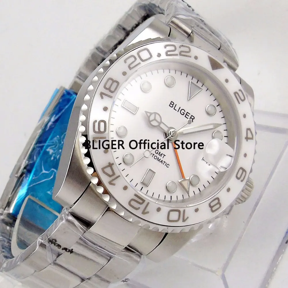 BLIGER Sapphire Luxury Automatic Men's Watch 43mm White Dial Ceramic Rotating Bezel GMT Function Wristwatch
BLIGER Sapphire Luxury Automatic Men's Watch 43mm White Dial Ceramic Rotating Bezel GMT Function Wristwatch