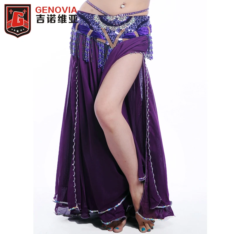 

Женская шифоновая юбка для танца живота, длинная юбка с блестками и разрезом сбоку, с эластичным поясом, 11 цветов