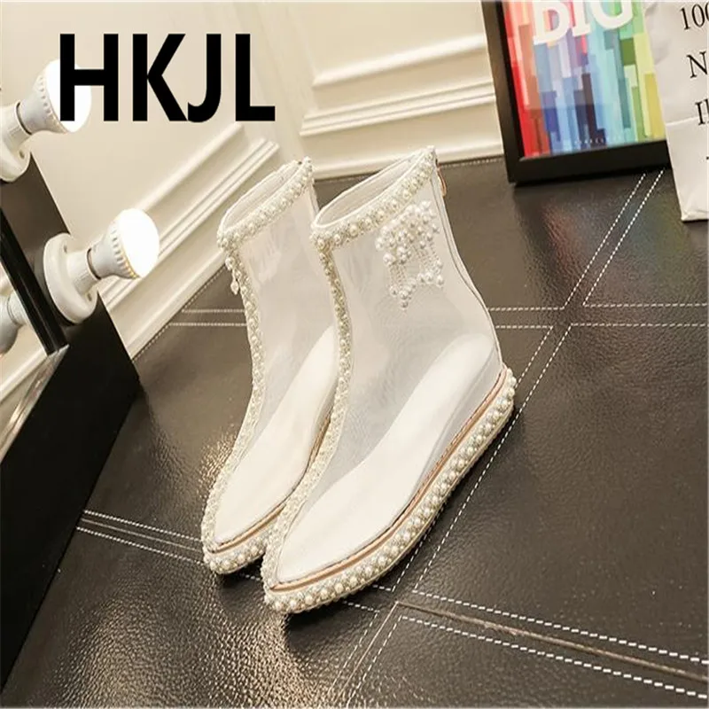 Spring Korean version of the pearl rhinestone pointed thick-soled hollow mesh transparent zipper shorts sandals women's shoes
Spring Korean version of the pearl rhinestone pointed thick-soled hollow mesh transparent zipper shorts sandals women's shoes