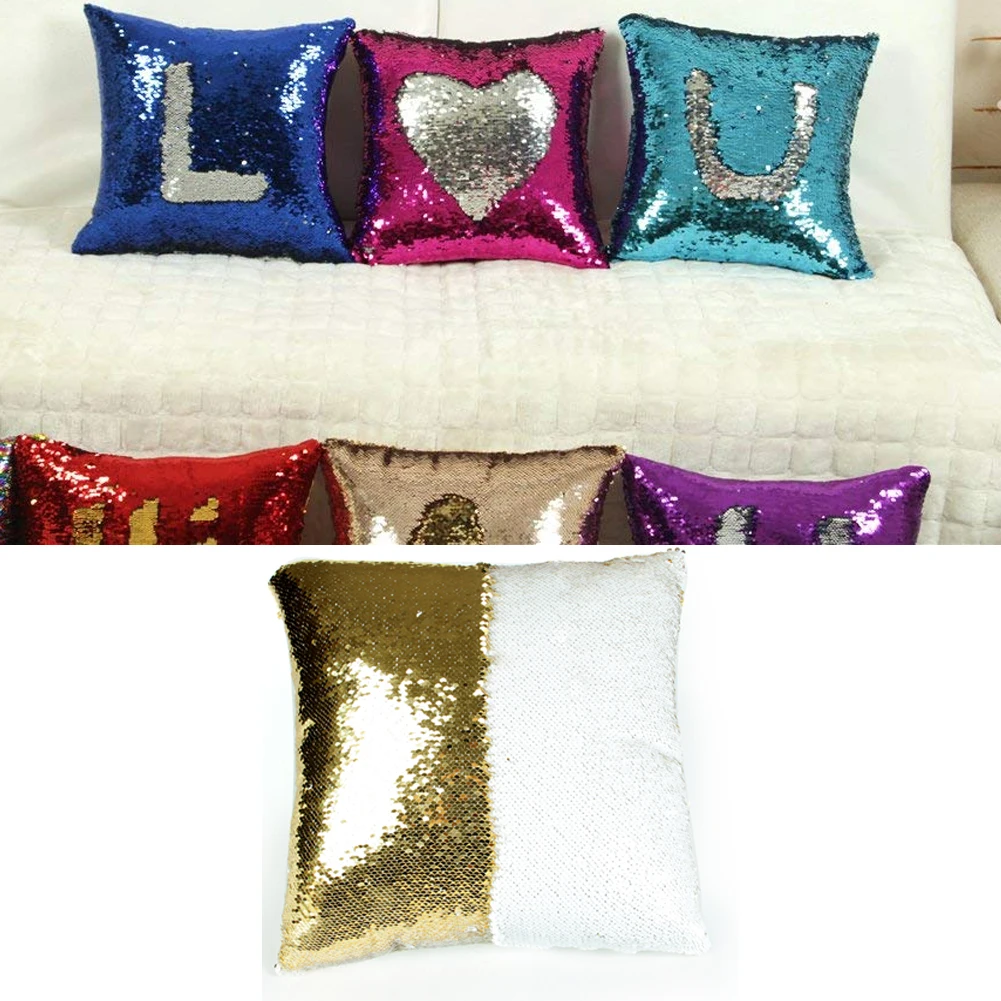Pillow Cover Reversible Sequin Mermaid Magical Color Changing Throw Cushion Covers(White+Champ | Дом и сад