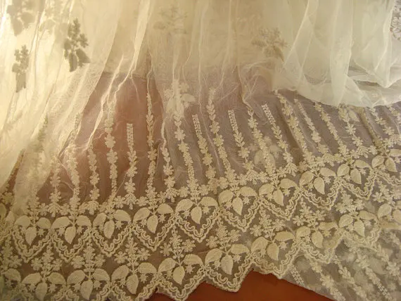 ivory Embroidered Tulle Lace Fabric Vintage Gauze Antique Bridal Lace Curtain Sewing Supplies, 1 yard
ivory Embroidered Tulle Lace Fabric Vintage Gauze Antique Bridal Lace Curtain Sewing Supplies, 1 yard