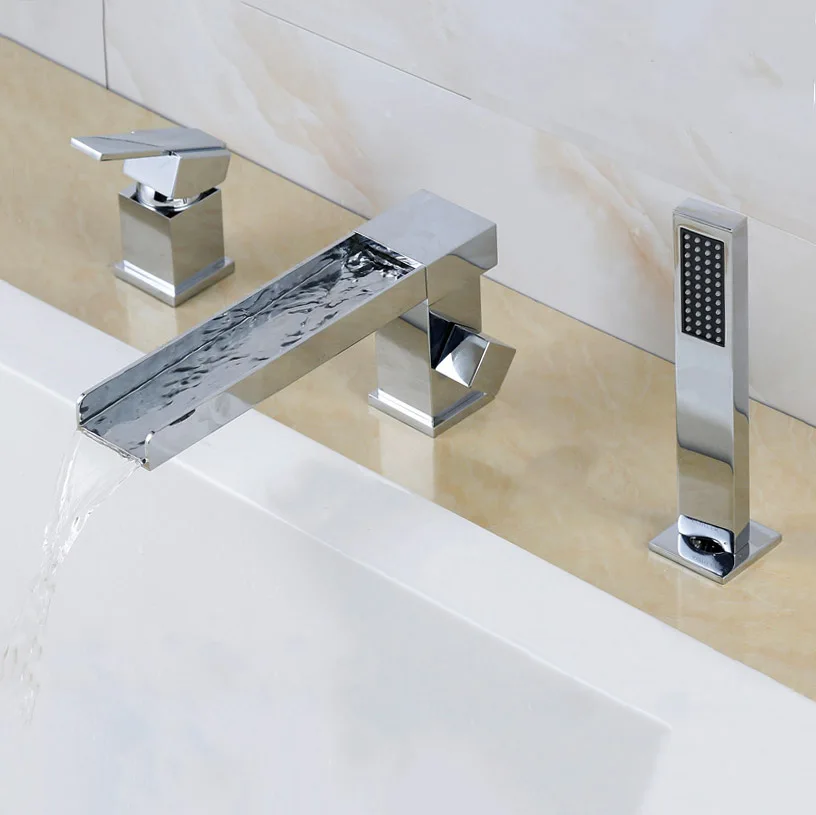 Matte Black Chrome Brass Waterfall Basin Faucet Tap Deck Mounted Bathtub Faucet With Hand shower Cold And Hot Water Mixer Taps
Matte Black Chrome Brass Waterfall Basin Faucet Tap Deck Mounted Bathtub Faucet With Hand shower Cold And Hot Water Mixer Taps