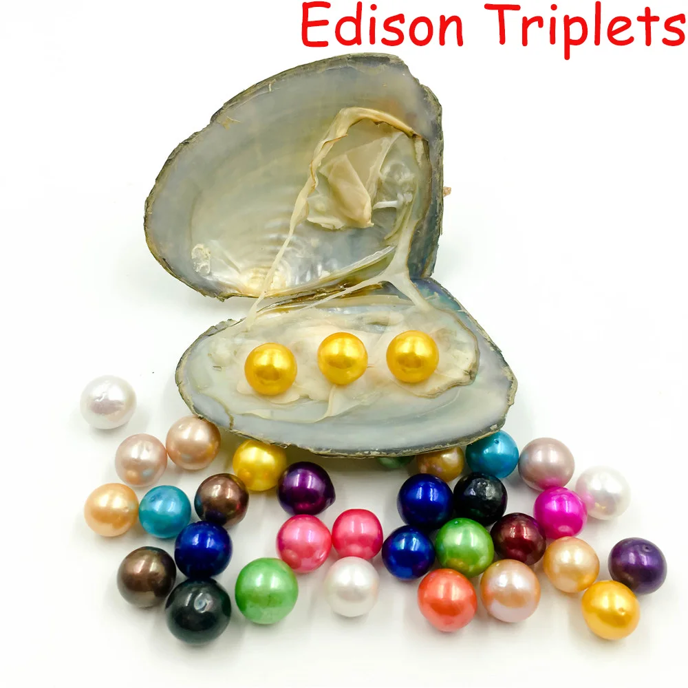 

10pcs/lot 9-12mm Edison Triplets Pearls In Oysters 16 Colors Pearls Oyster Pearls With Vacuum-Packing Luxury Jewelry For Women