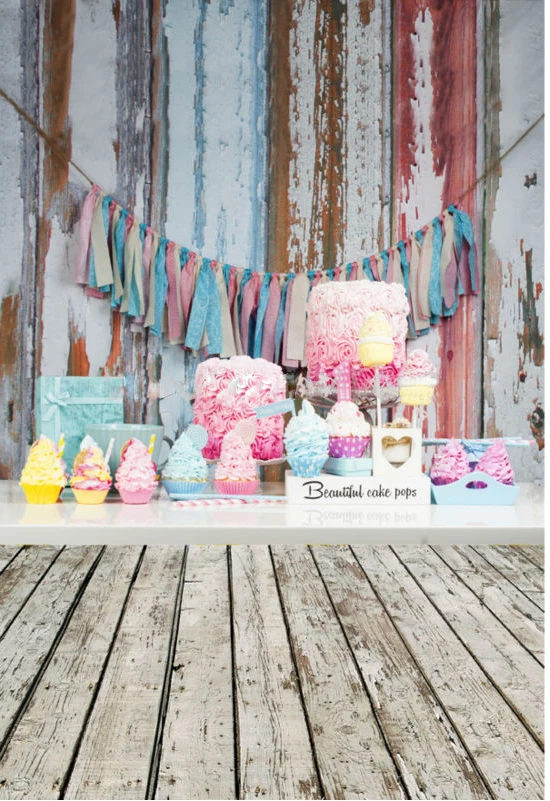 

5x10FT Colorful Wooden Planks Pop Cake Ice Cream Baby Shower Party Custom Photo Backdrops Studio Background Vinyl 150cm x 300cm