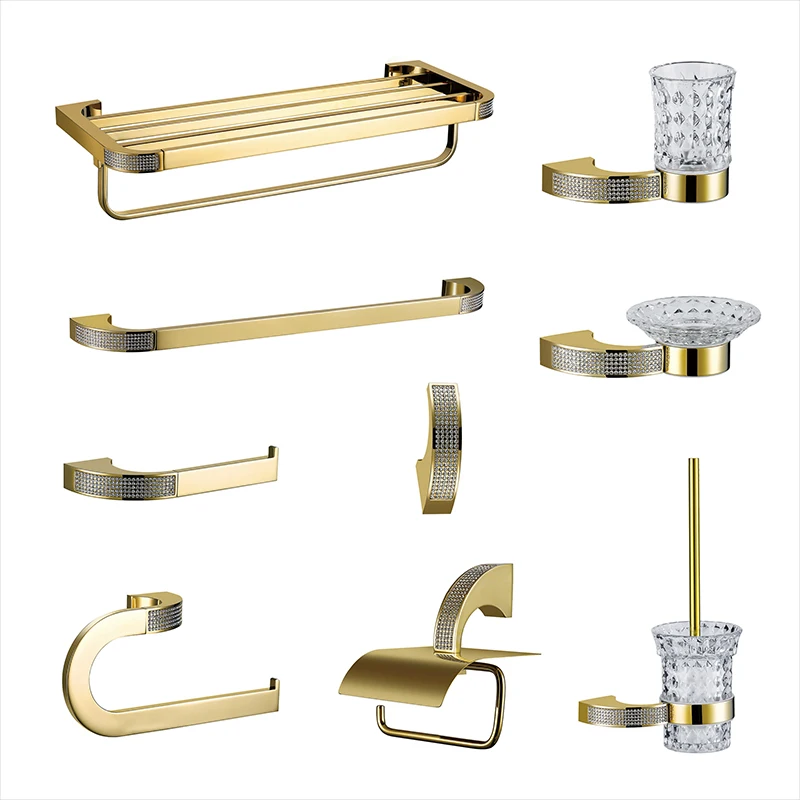 Brass Gold Bathroom Accessories Set Toothbrush Holder Metal Soap Dish Polished with Crystal Bathroom Sets 5pcs Cut Glass Hook
Brass Gold Bathroom Accessories Set Toothbrush Holder Metal Soap Dish Polished with Crystal Bathroom Sets 5pcs Cut Glass Hook