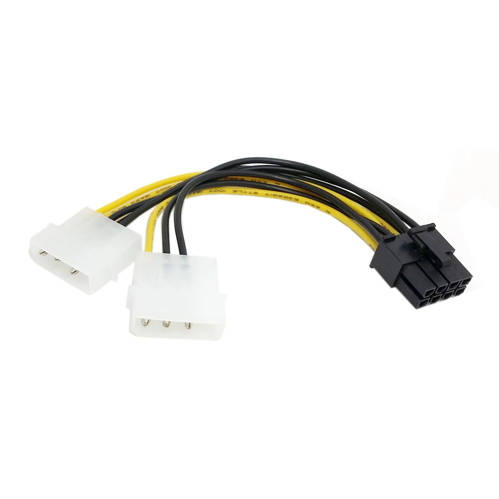 6 inch 2 x Molex 4 pin to 8-Pin PCI Express Video Card Pci-e ATX PSU Power Converter Cable - Molex to Pcie 8 pin Adapter
6 inch 2 x Molex 4 pin to 8-Pin PCI Express Video Card Pci-e ATX PSU Power Converter Cable - Molex to Pcie 8 pin Adapter