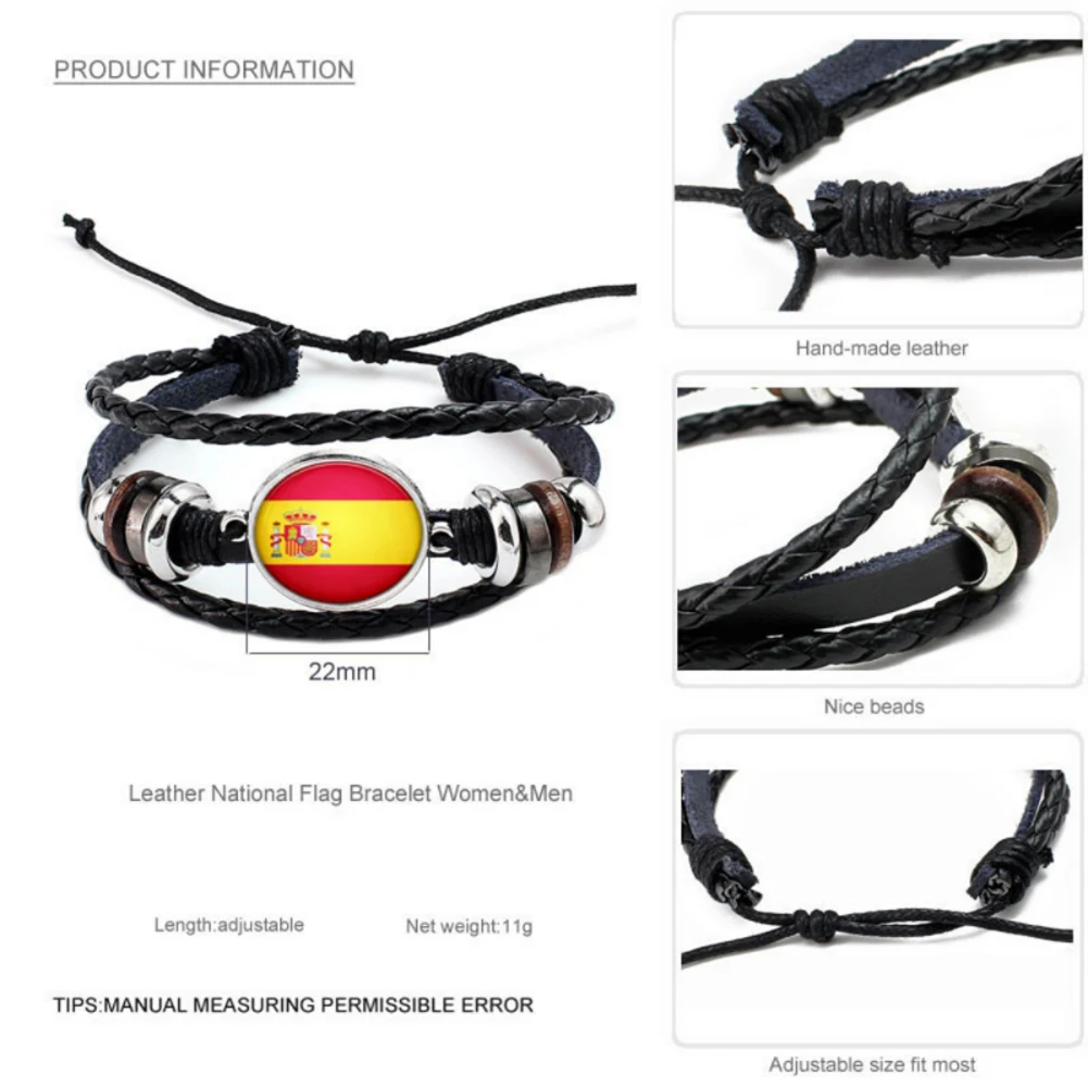 

National world football Flags Charm Bangles Leather Braided Rope Beads Brazil mexico Russia spain usa france soccer fans gift