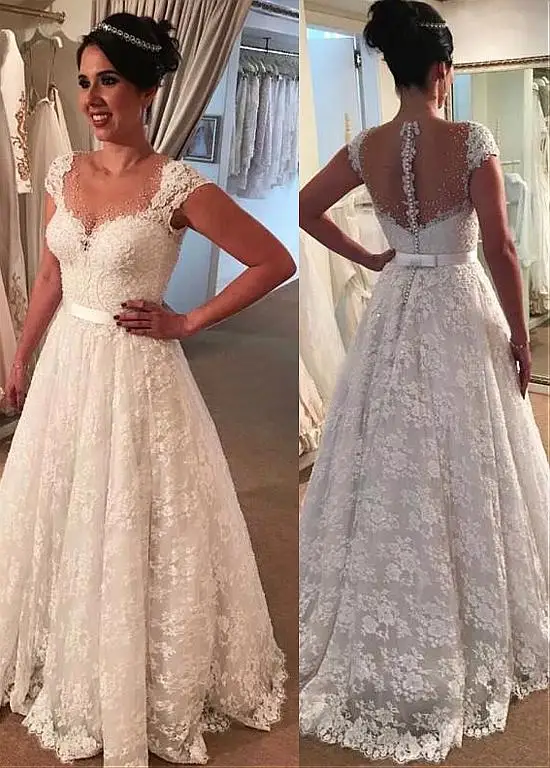 Lace Vestido De Noiva Muslim Wedding Dresses A-line Cap Sleeves Pearls See Through Boho Dubai Arabic Wedding Gown Bridal
Lace Vestido De Noiva Muslim Wedding Dresses A-line Cap Sleeves Pearls See Through Boho Dubai Arabic Wedding Gown Bridal