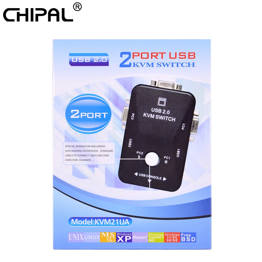 CHIPAL 2 порта USB 0 KVM переключатель 1920*1440 VGA SVGA разветвитель для клавиатуры мыши