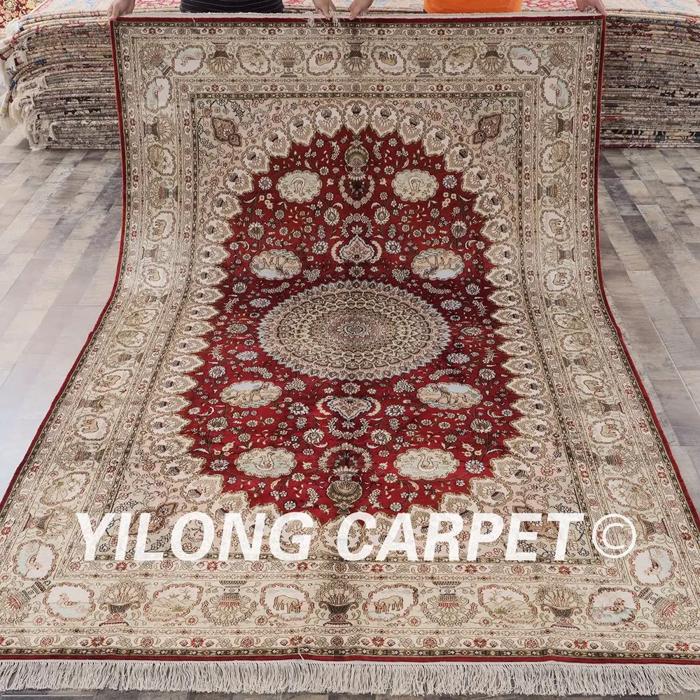 YILONG 6'x9' Handmade persian silk carpet red exquisite oriental persian area rug (YHW76B6x9)
YILONG 6'x9' Handmade persian silk carpet red exquisite oriental persian area rug (YHW76B6x9)