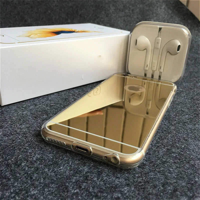 Тонкий золотой зеркальный чехол для iPhone 6 7 Plus роскошная акриловая Мягкая