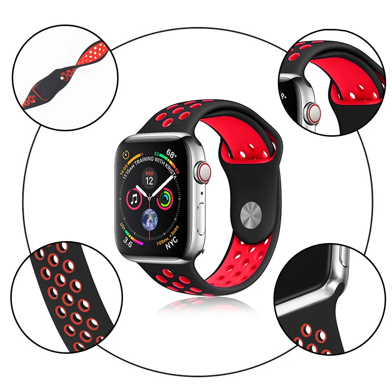 New Breathable Silicone Sports Band for Apple Watch 4 3 2 1 42MM 38MM rubber strap bands for Nike watch 4 3 40mm 44mm
New Breathable Silicone Sports Band for Apple Watch 4 3 2 1 42MM 38MM rubber strap bands for Nike watch 4 3 40mm 44mm