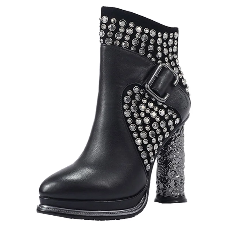 Women Ankle Boots Shoes Woman 2022 Spring Fall Genuine Leather Zipper Shoes Punk Style Rivet Crystal Decoration Boots
Women Ankle Boots Shoes Woman 2022 Spring Fall Genuine Leather Zipper Shoes Punk Style Rivet Crystal Decoration Boots
