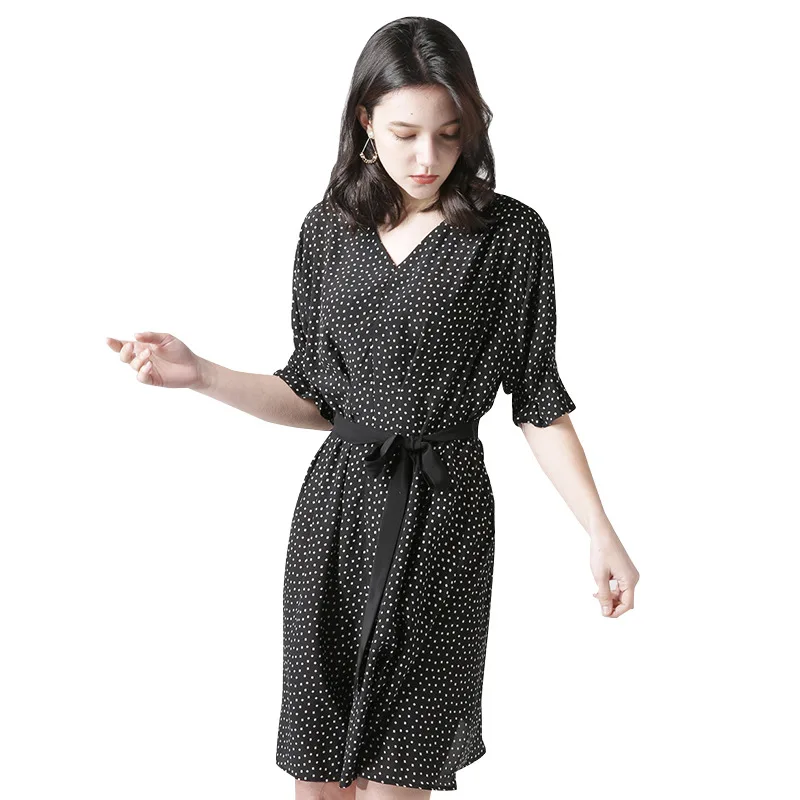 PIXY Black Polka Dot Dress Women Midi 100% Silk Dresses Summer V Neck Half Sleeve Belt vestidos Elegant Casual sukienka Ladies
PIXY Black Polka Dot Dress Women Midi 100% Silk Dresses Summer V Neck Half Sleeve Belt vestidos Elegant Casual sukienka Ladies