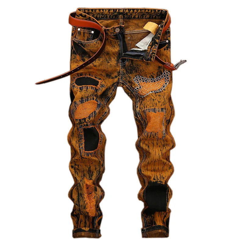 New fashion male yellow printed Embroidery ripped jeans tide retro jeans denim pants hole personality Slim straight men's jeans
New fashion male yellow printed Embroidery ripped jeans tide retro jeans denim pants hole personality Slim straight men's jeans