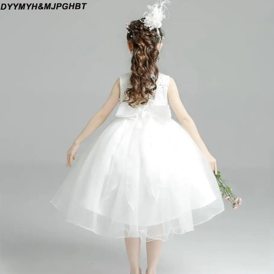Hi Lo White Flower Girl Dresses Ball Gown Skirt Crystal Sash Lace Top Organza Asymmetrical Girls Pageant Dress | Свадьбы и торжества