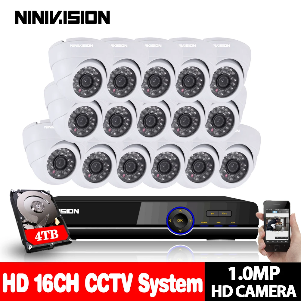 

16CH CCTV Camera System AHD CCTV DVR 16PCS 1.0MP IR indoor Security Camera 2MP NVR 720P Camera Dome Home Surveillance Kits