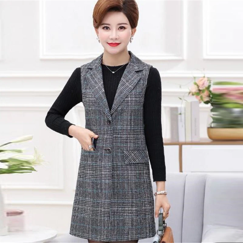 New Spring Autumn for Women Plaid Vest Jackets 2018 fashion Middle aged clothing Female Waistcoat Long Vest Wool Outerwear A0152
New Spring Autumn for Women Plaid Vest Jackets 2018 fashion Middle aged clothing Female Waistcoat Long Vest Wool Outerwear A0152