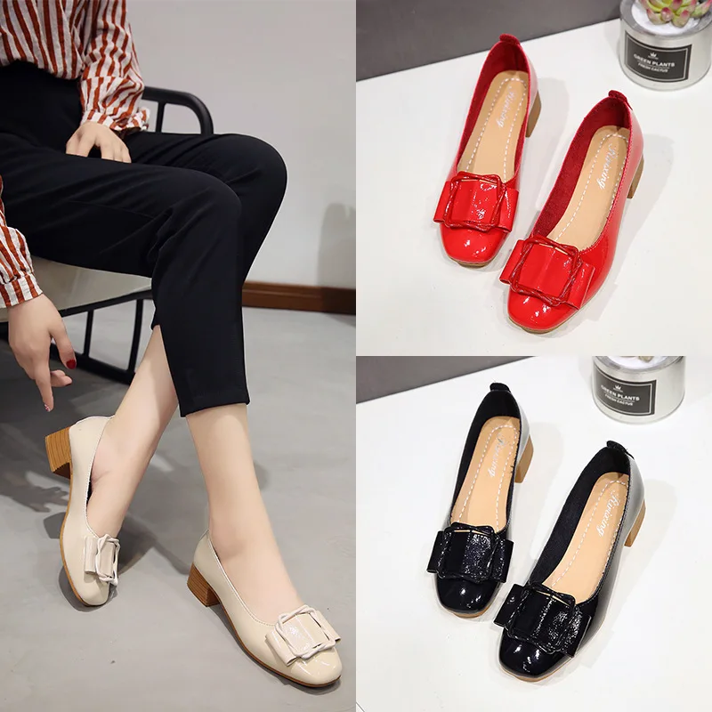Ziselu Spring Womens Shoes Patent Leather Fashion Square Toe Casual Slip-On Pumps Ladies Elegant Luxury Metal Decoration | Обувь
