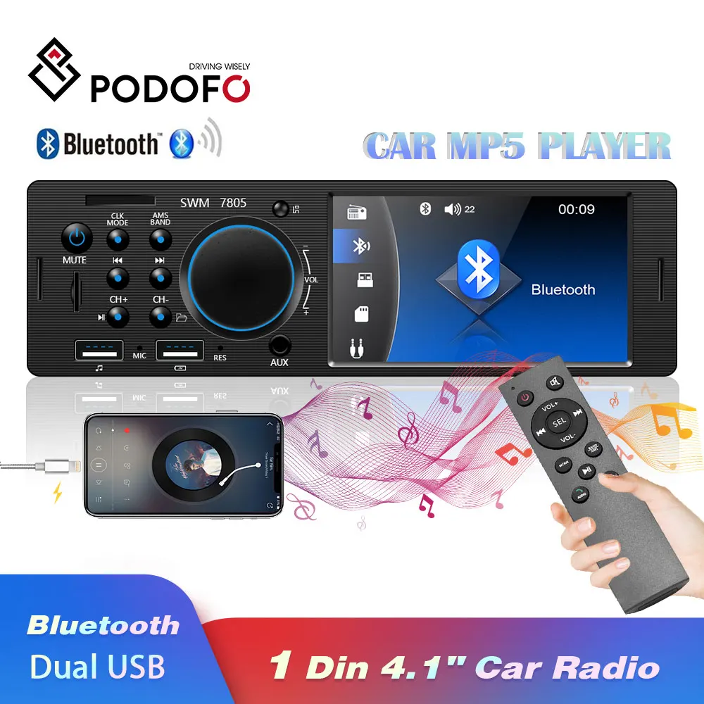 Podofo Radio Car FM MP5 Player Autoradio Bluetooth Autoradio Handsfree 1 din 4.1" Audio Stereo TF/AUX Double USB Remote Control
Podofo Radio Car FM MP5 Player Autoradio Bluetooth Autoradio Handsfree 1 din 4.1" Audio Stereo TF/AUX Double USB Remote Control