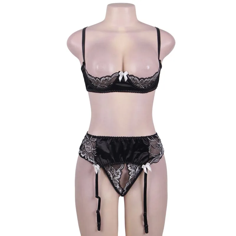 Sexy Lace Halter Women Open Cup Bra Crotchless Panties with Garter Belt Floral See Through Lingerie Set
Sexy Lace Halter Women Open Cup Bra Crotchless Panties with Garter Belt Floral See Through Lingerie Set