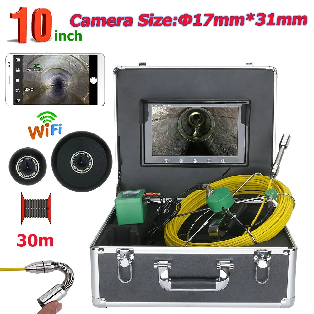 MOUNTAINONE 10inch WiFi Wireless 17mm Industrial Pipe Sewer Inspection Video Camera System IP68 1000 TVL Camera with 8pcs LED
MOUNTAINONE 10inch WiFi Wireless 17mm Industrial Pipe Sewer Inspection Video Camera System IP68 1000 TVL Camera with 8pcs LED