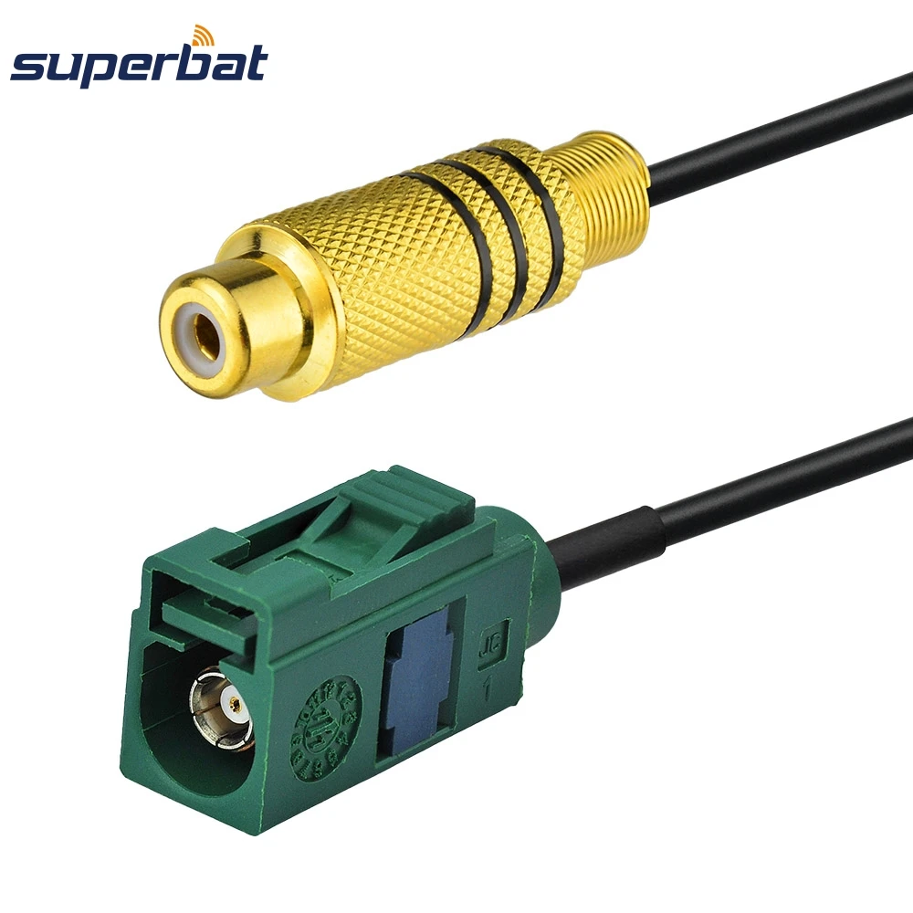 Кабель-переходник Superbat Fakra E с зеленым отрезом на гнездо RCA RG174 15 см кабель в сборе