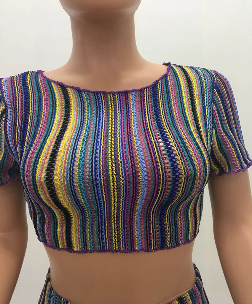 O Neck Colorful Striped Print Women Short Fashion Shorts Suits
O Neck Colorful Striped Print Women Short Fashion Shorts Suits