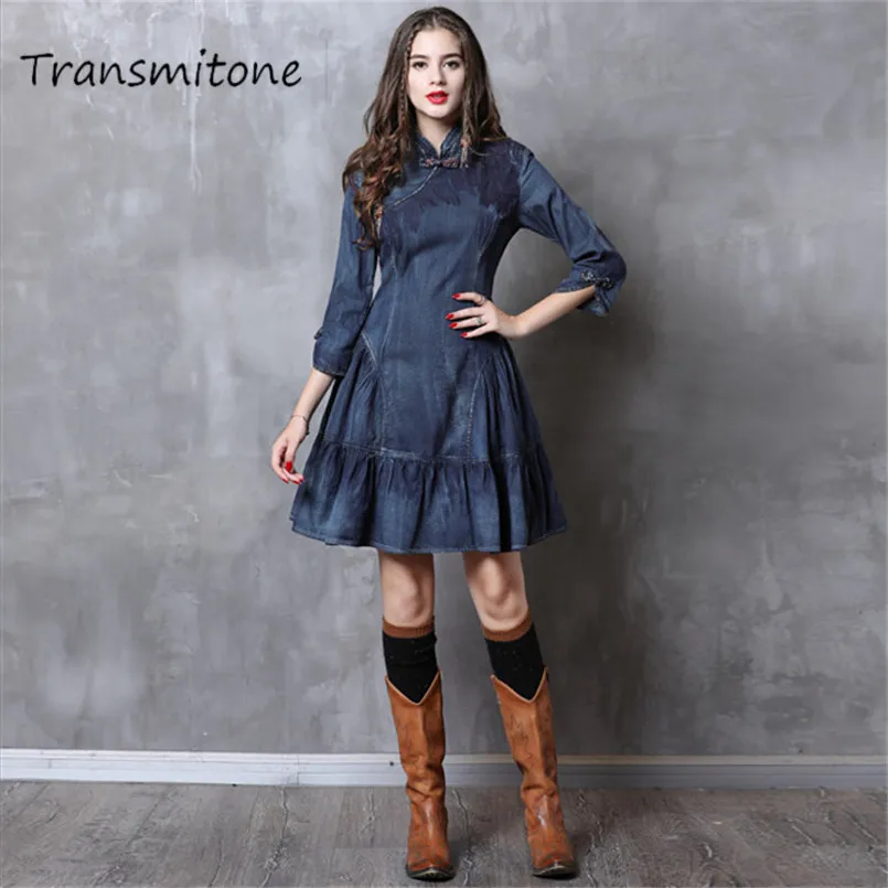 Women Denim Dress 2019 Vintage 100% Cotton Dress 3/4Sleeve Brand New A-line Elegant Mandarin Collar Vestidos Woman Dresses
Women Denim Dress 2019 Vintage 100% Cotton Dress 3/4Sleeve Brand New A-line Elegant Mandarin Collar Vestidos Woman Dresses